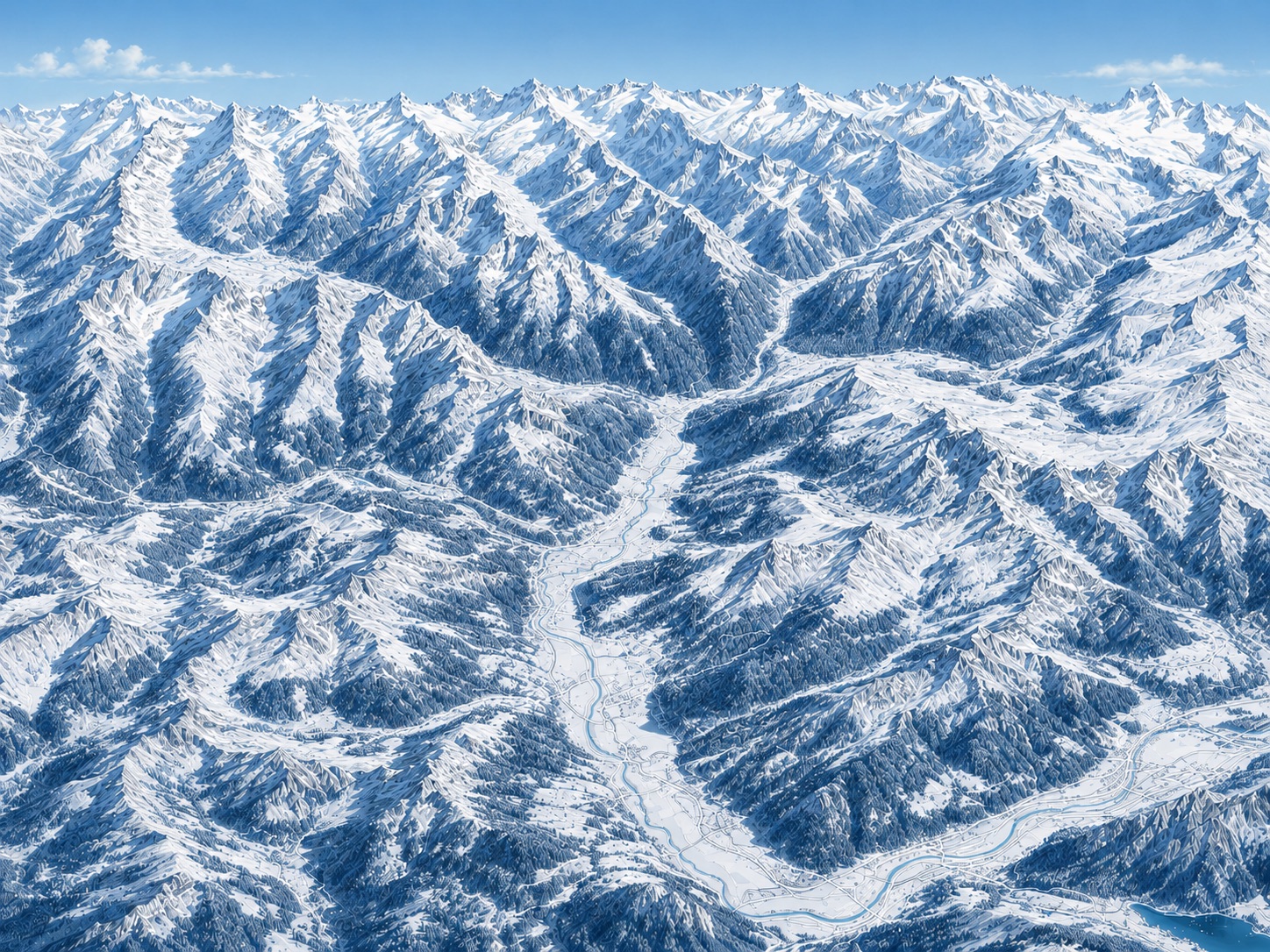 Illustrated panoramic map of the Zillertal valley, with Ginzling marked